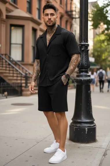 Compleu de vara camasa + pantaloni negru 3179