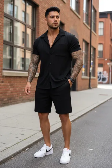 Compleu de vara camasa + pantaloni negru 3179