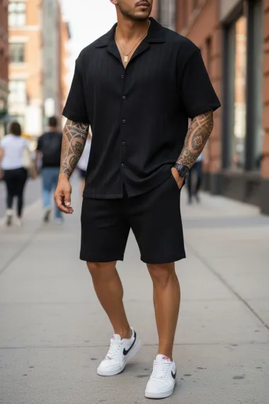 Compleu de vara camasa + pantaloni negru 3179