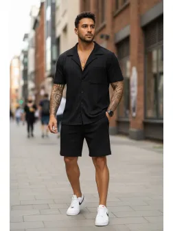 Compleu de vara camasa + pantaloni negru 3179