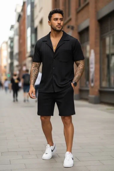 Compleu de vara camasa + pantaloni negru 3179