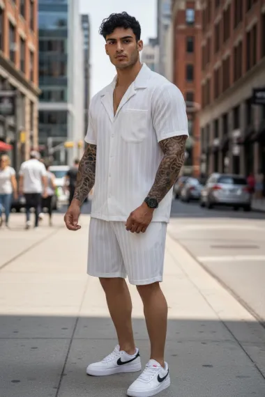 Compleu de vara camasa + pantaloni alb 3180