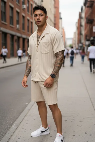 Compleu de vara camasa + pantaloni bej 3180