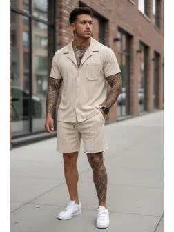 Compleu de vara camasa + pantaloni bej 3180