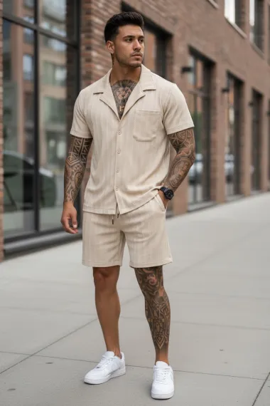 Compleu de vara camasa + pantaloni bej 3180