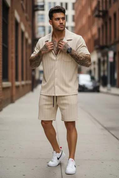 Compleu de vara camasa + pantaloni bej 3180