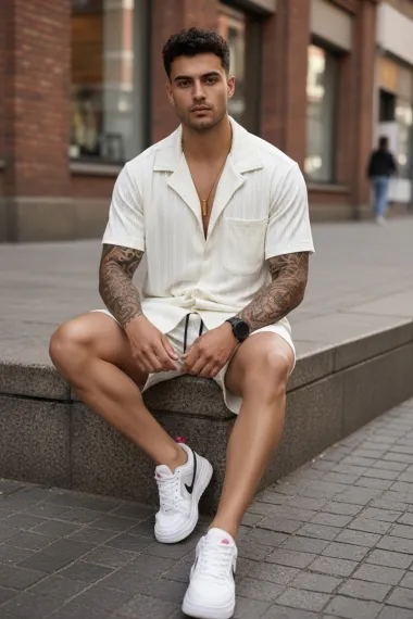 Compleu de vara camasa + pantaloni crem 3180