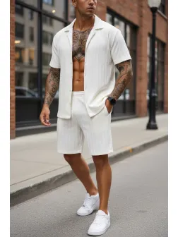 Compleu de vara camasa + pantaloni crem 3180