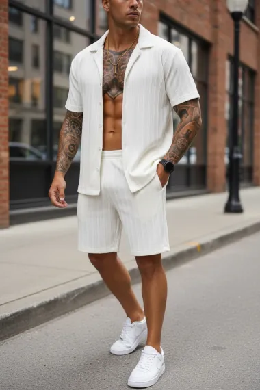 Compleu de vara camasa + pantaloni crem 3180