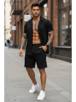 Compleu de vara camasa + pantaloni negru 3180