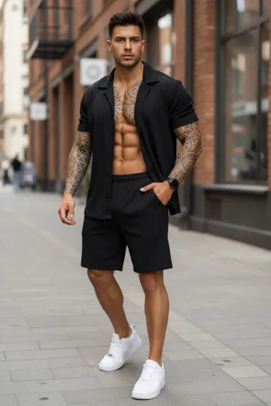 Compleu de vara camasa + pantaloni negru 3180