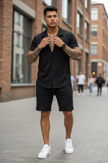 Compleu de vara camasa + pantaloni negru 3180