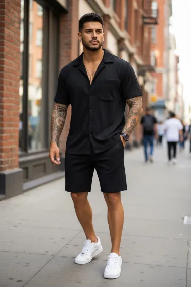 Compleu de vara camasa + pantaloni negru 3180