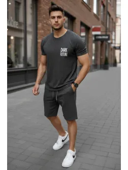 Trening barbati gri inchis pantaloni + tricou 11699 111-2.3