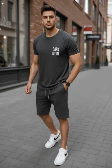 Trening barbati gri inchis pantaloni + tricou 11699 111-2.3