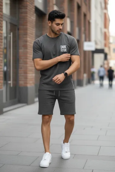 Trening barbati gri inchis pantaloni + tricou 11699 111-2.3