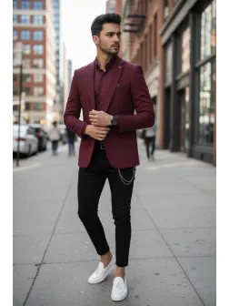 Sacou barbati slim fit grena B8339 89-5
