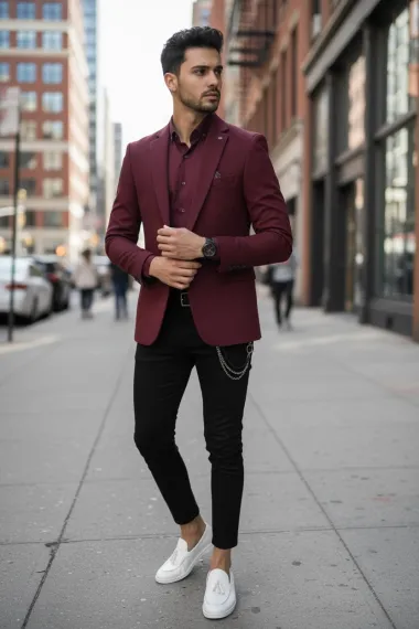 Sacou barbati slim fit grena B8339 89-5