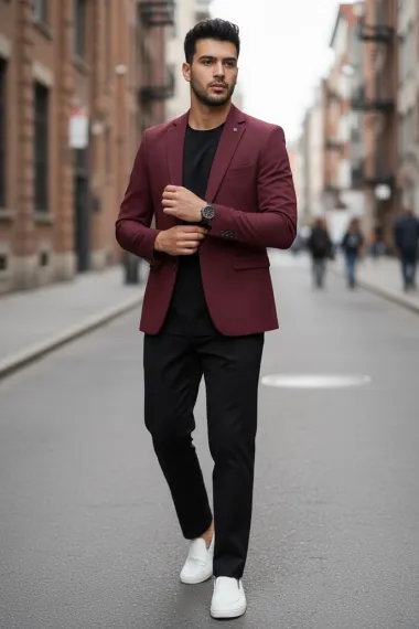 Sacou barbati slim fit grena B8339 89-5