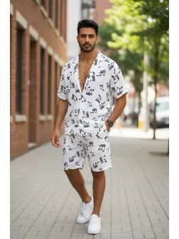 Compleu de vara camasa imprimeu + pantaloni 12747 23-4.4