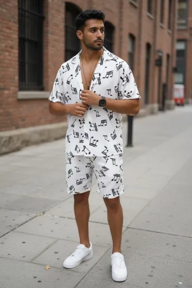 Compleu de vara camasa imprimeu + pantaloni 12747 23-4.4