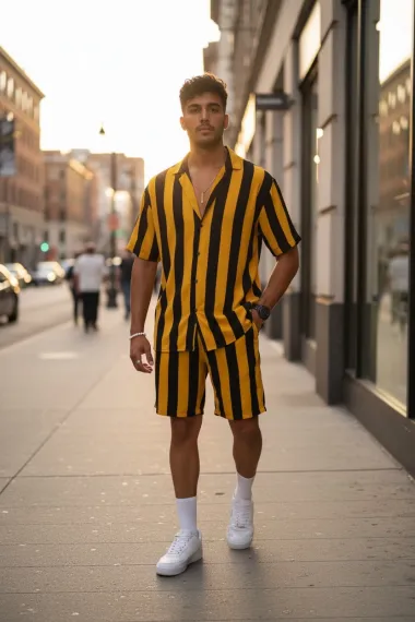 Compleu de vara camasa cu imprimeu + pantaloni galben 13276 79