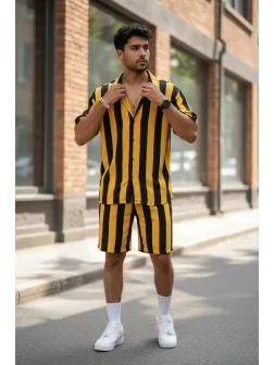 Compleu de vara camasa cu imprimeu + pantaloni galben 13276 79