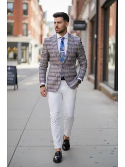 Sacou barbati in carouri slim fit B4239 111-2