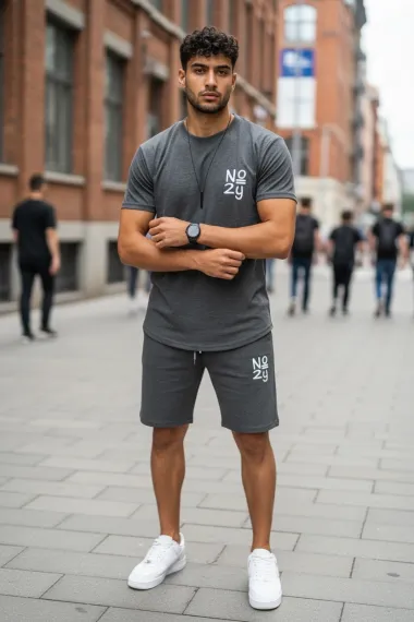 Trening barbati gri inchis pantaloni + tricou 10590 115-1