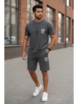 Trening barbati gri inchis pantaloni + tricou 10590 115-1