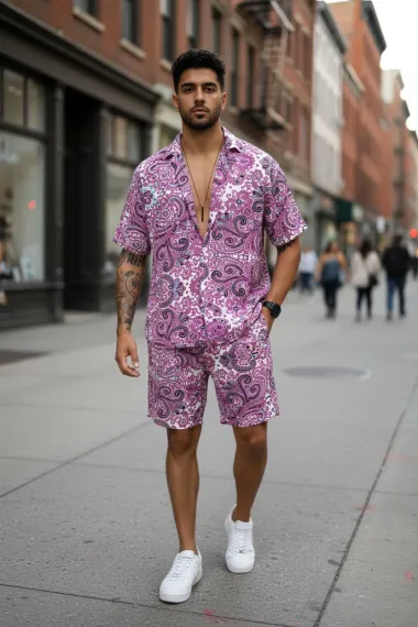 Compleu de vara camasa imprimeu + pantaloni 12743 76