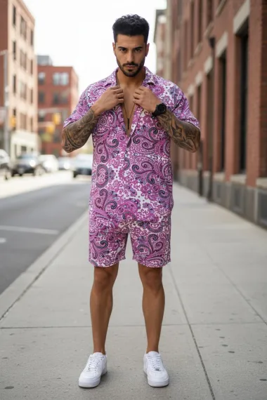 Compleu de vara camasa imprimeu + pantaloni 12743 76