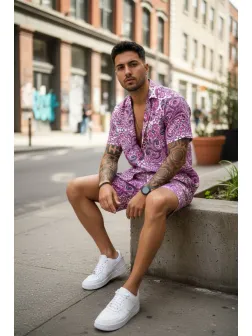 Compleu de vara camasa imprimeu + pantaloni 12743 76