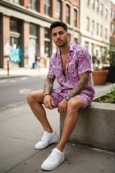 Compleu de vara camasa imprimeu + pantaloni 12743 76