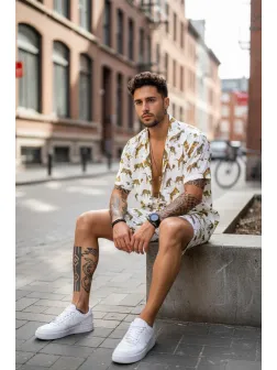 Compleu de vara camasa imprimeu + pantaloni 12826 K5-3