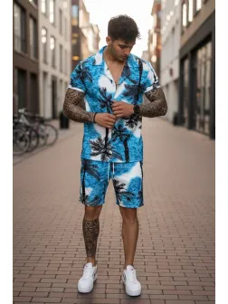 Compleu de vara cu imprimeu camasa + pantaloni 1453