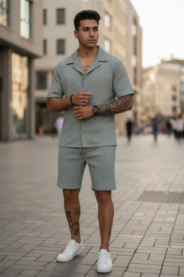 Compleu de vara camasa + pantaloni verde 3170 125-2