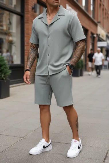 Compleu de vara camasa + pantaloni verde 3170 125-2