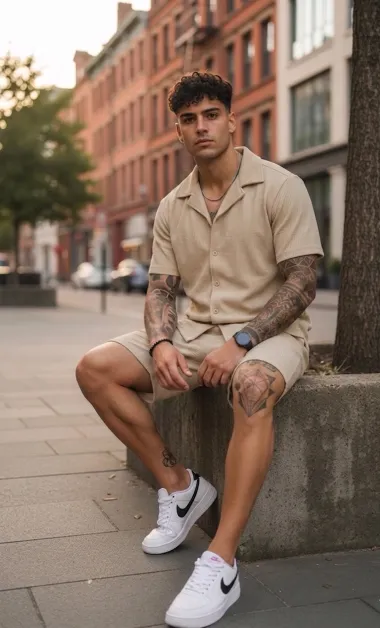 Compleu de vara camasa + pantaloni bej 3170 125-2