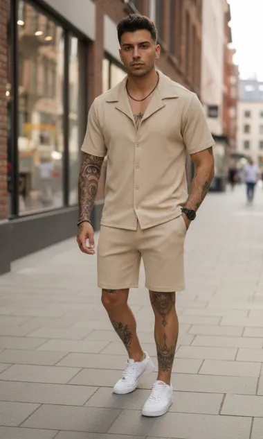 Compleu de vara camasa + pantaloni bej 3170 125-2