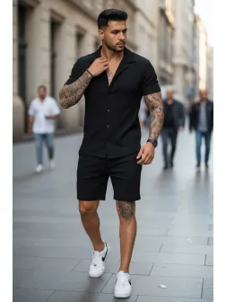 Compleu de vara camasa + pantaloni negru 3170 34-3.3