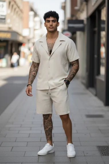 Compleu de vara camasa + pantaloni bej 3173 83-4.1