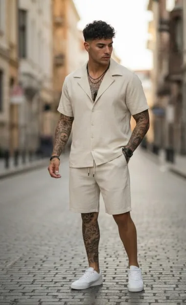 Compleu de vara camasa + pantaloni bej 3173 83-4.1