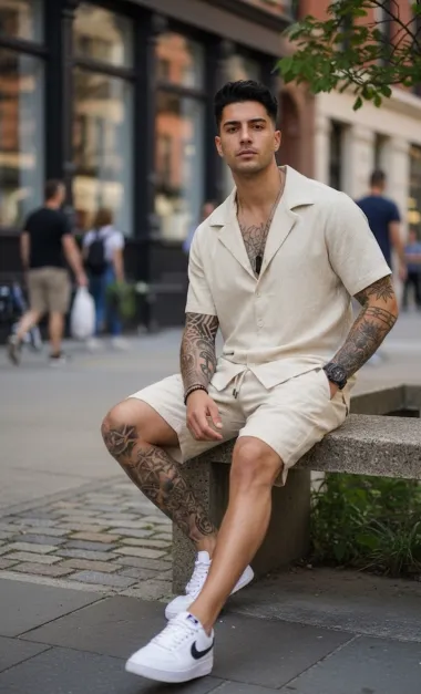 Compleu de vara camasa + pantaloni bej 3173 83-4.1