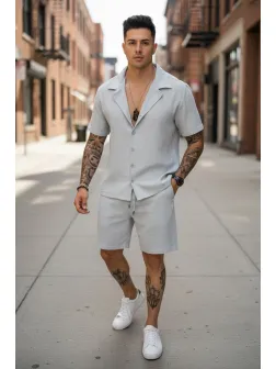 Compleu de vara camasa + pantaloni gri 3173 82-3.2