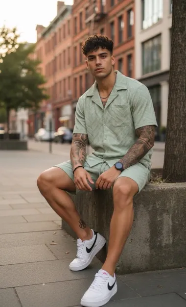 Compleu de vara camasa + pantaloni verde 3175 39-3.2