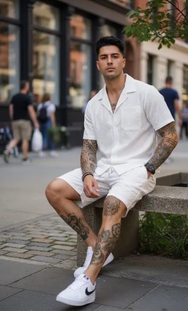 Compleu de vara camasa + pantaloni alb 3175 86-4.2