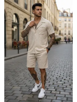 Compleu de vara camasa + pantaloni bej 3175 86-4.1