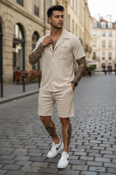 Compleu de vara camasa + pantaloni bej 3175 86-4.1