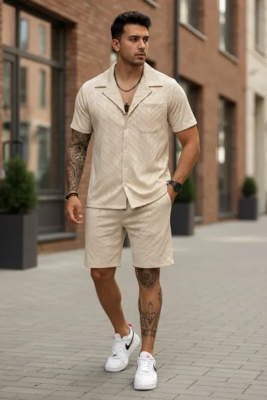 Compleu de vara camasa + pantaloni bej 3175 86-4.1